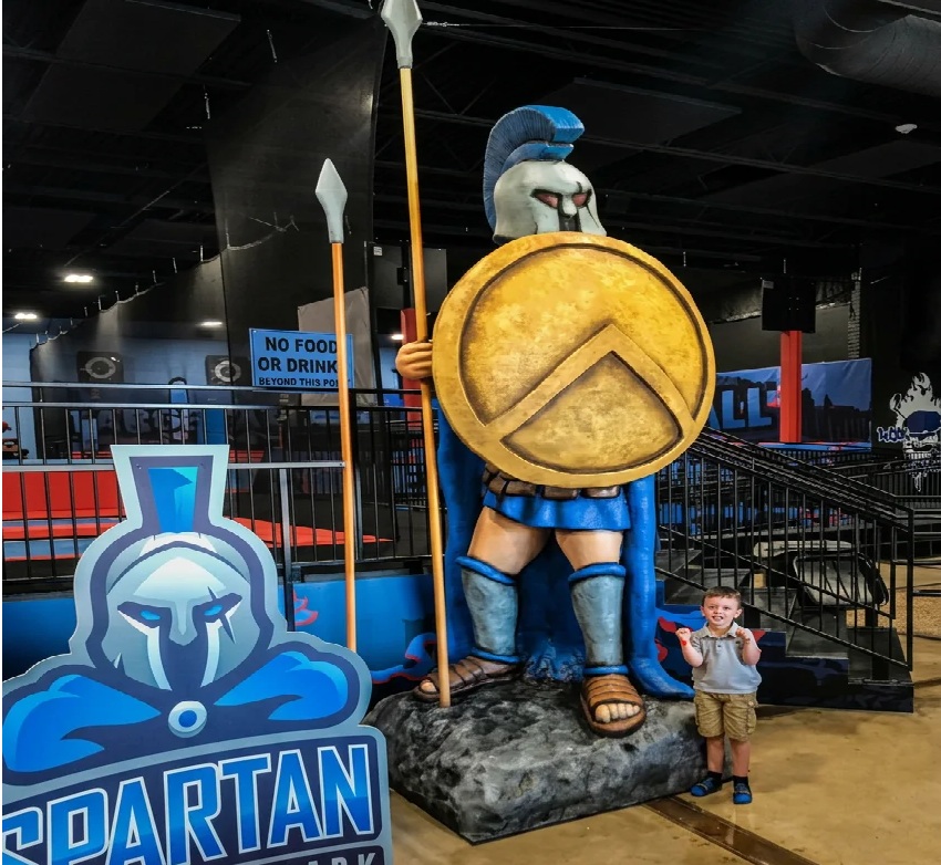 Custom Spartan warrior statue at a family entertainment center